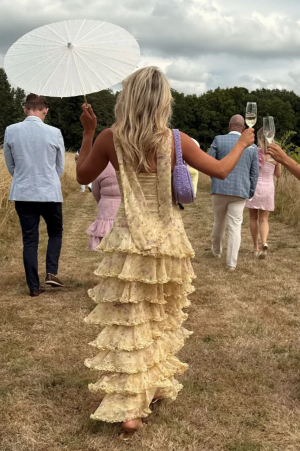 Modest Sheath Strapless Yellow Chiffon Floral Long Prom Dress Party Dress 22Th Birthday Outfits Graduation Dress
