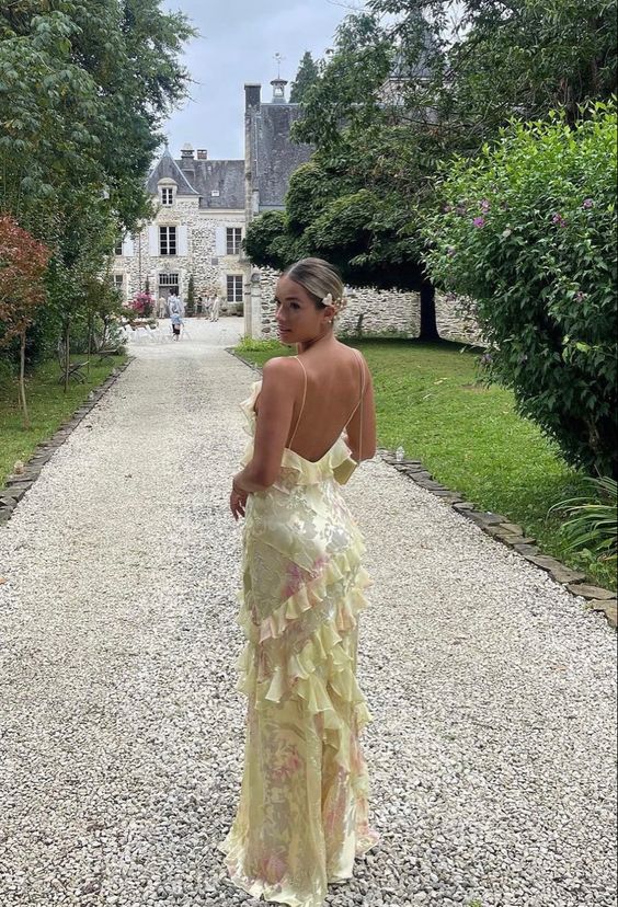 Modest Sheath Straps Chiffon Yellow Prom Dress