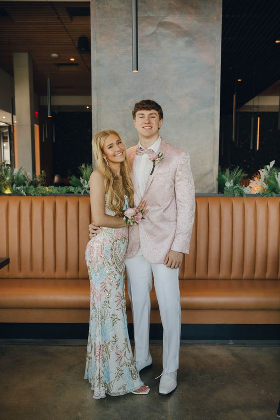 Modest Sheath Straps Sequin Slit Prom Dress