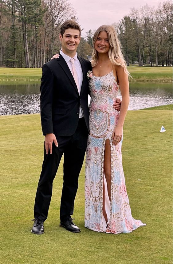 Modest Sheath Straps Sequin Slit Prom Dress Secondary image