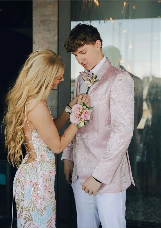 Modest Sheath Straps Sequin Slit Prom Dress