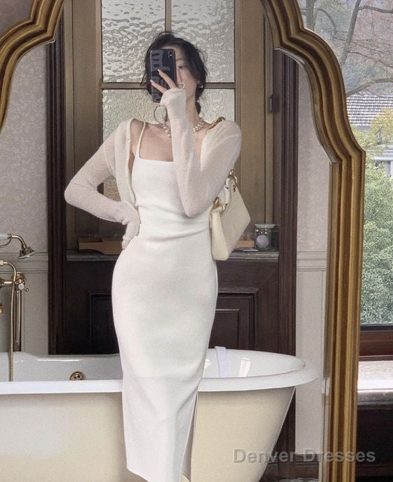 Modest Sheath White Straps Birthday Dresses 21Th Birthday Outfit Secondary image