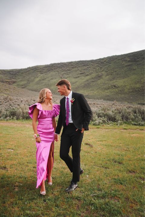 Modest Square Neckline Pink Long Prom Dress Evening Gown Main image