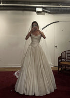 Modest Wedding Dress Ball Gown Strapless White Satin Long Wedding Dress Brides Dress Bridal Gowns