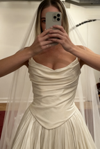 Modest Wedding Dress Ball Gown Strapless White Satin Long Wedding Dress Brides Dress Bridal Gowns
