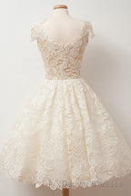 A-line Scoop Lace Short Prom Dress Cap Sleeves Homecoming Dress