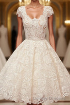 A-line Scoop Lace Short Prom Dress Cap Sleeves Homecoming Dress