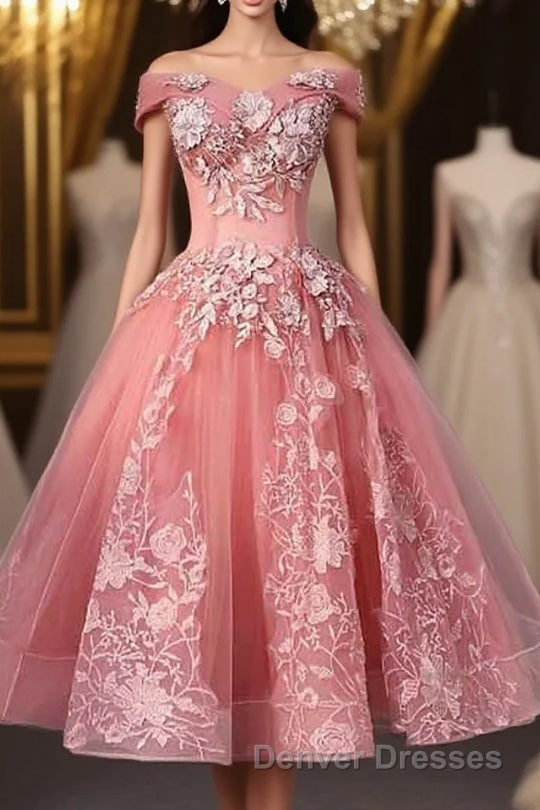 A-line Off-Shoulder Short Prom Dress Appliques Sweet 16 Gown Main image