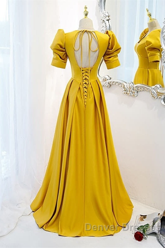 Mustard Yellow Satin Backless Dress With Sleeves Secondary image