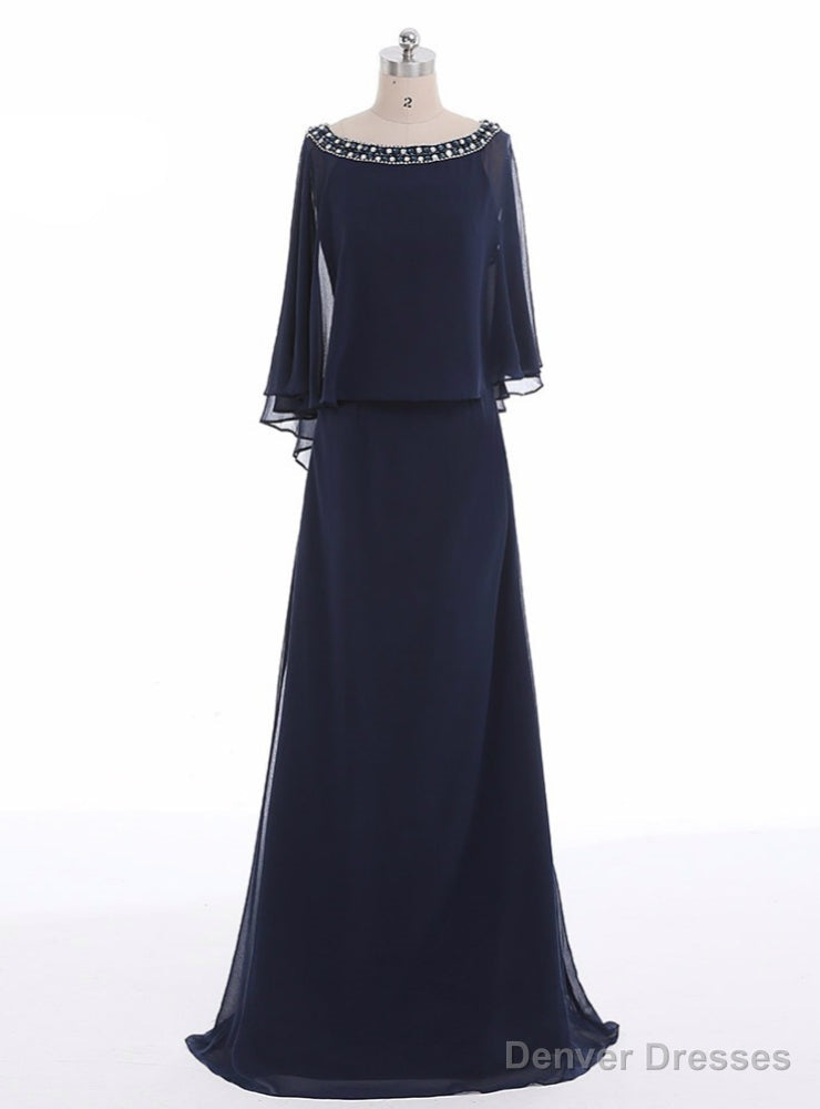 Navy A-line Beading Chiffon Long Blue Mother Of The Bride Dresses Main image