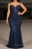 Navy Blue A Line Spaghetti Straps Prom Dress with Appliques