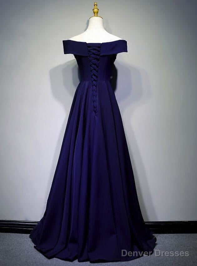 Navy Blue A-line Spandex Long Prom Dress, Off Shoulder Bridesmaid Dress Secondary image