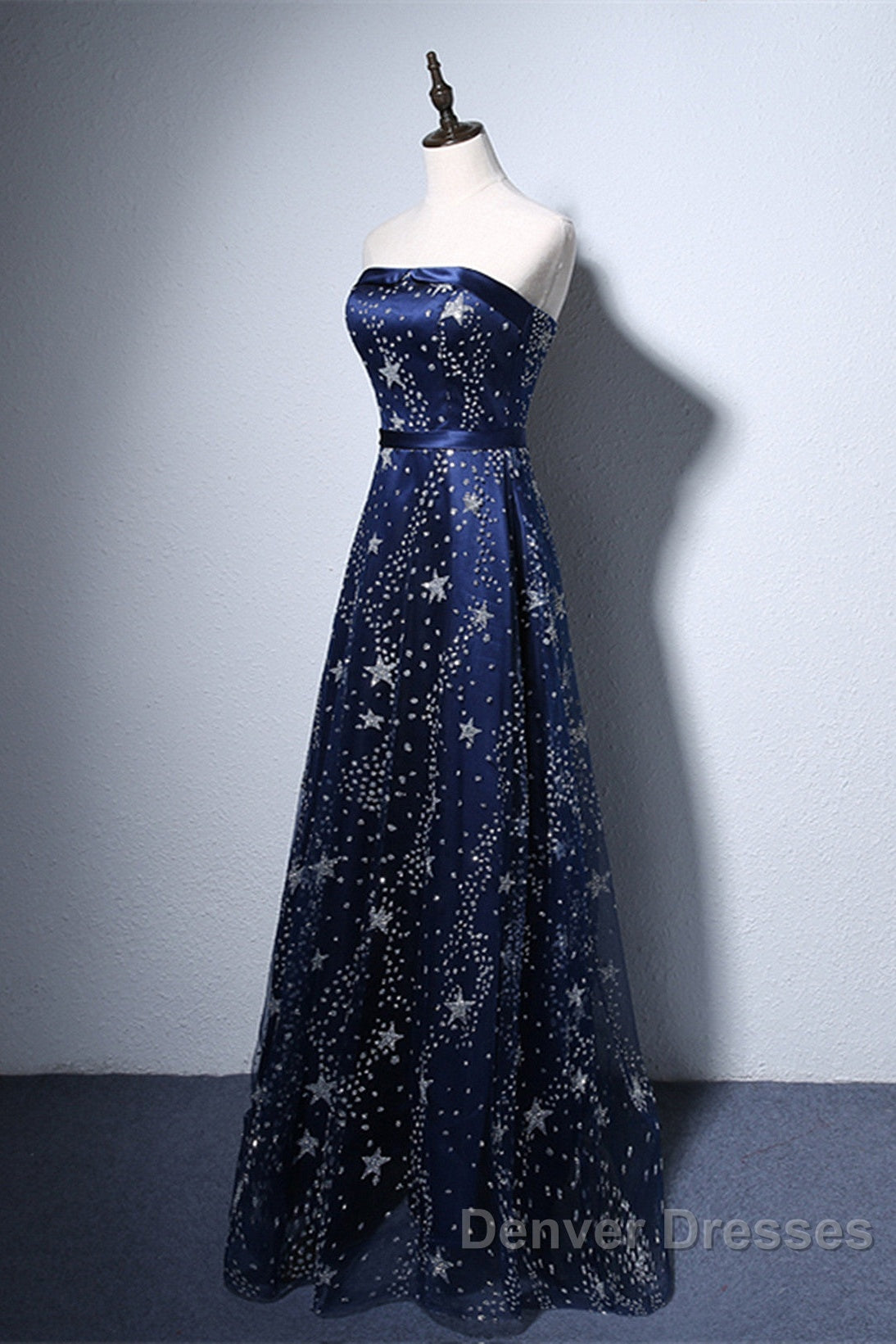 Navy Blue A-Line Tulle Long Evening Dress, Navy Blue Prom Dress Secondary image