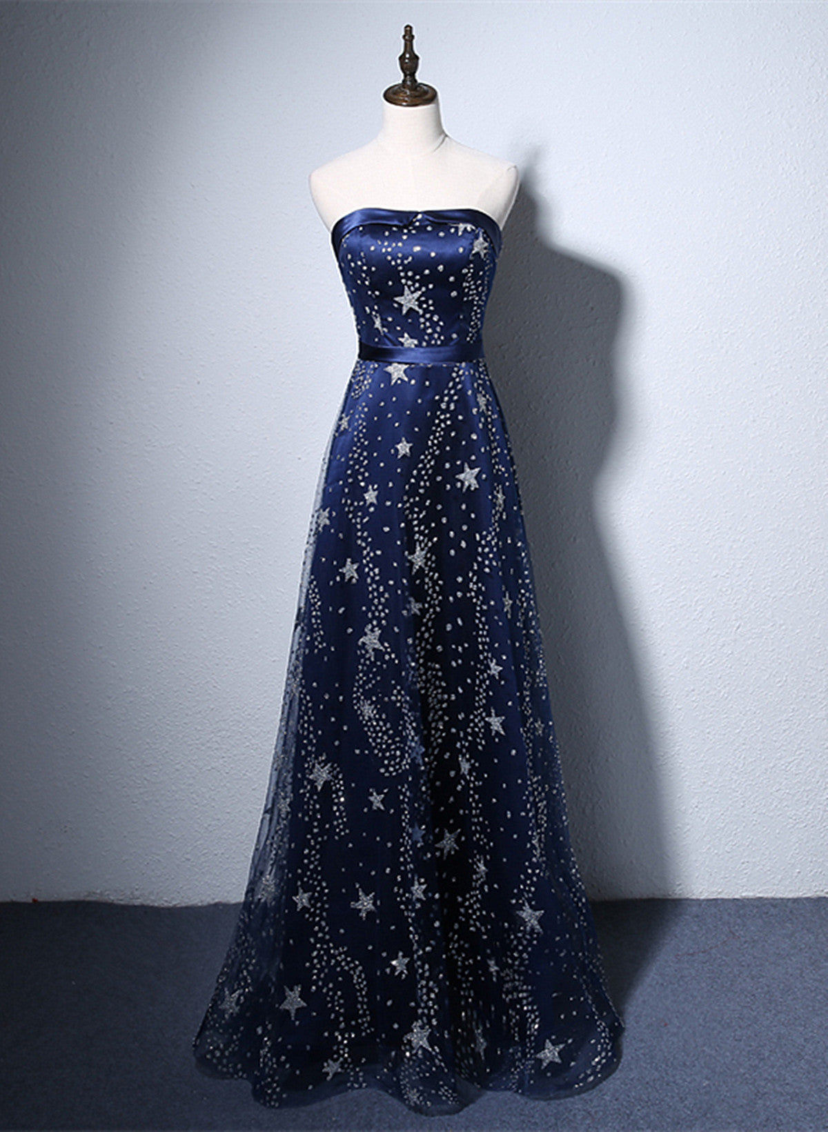 Navy Blue A-Line Tulle Long Evening Dress, Navy Blue Prom Dress Main image