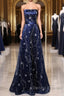 Navy Blue A-Line Tulle Long Evening Dress, Navy Blue Prom Dress