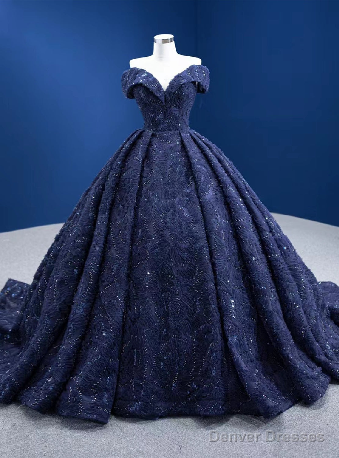 Navy Blue Ball Gown Off the Shoulder Prom Dress Main image