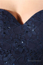 Navy Blue Chiffon Sweetheart Lace Beading Prom Dresses