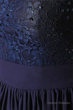 Navy Blue Chiffon Sweetheart Lace Beading Short Homecoming Dresses