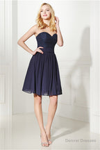 Navy Blue Chiffon Sweetheart Lace Beading Short Homecoming Dresses