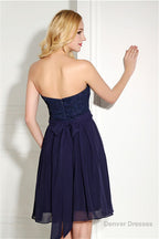 Navy Blue Chiffon Sweetheart Lace Beading Short Homecoming Dresses