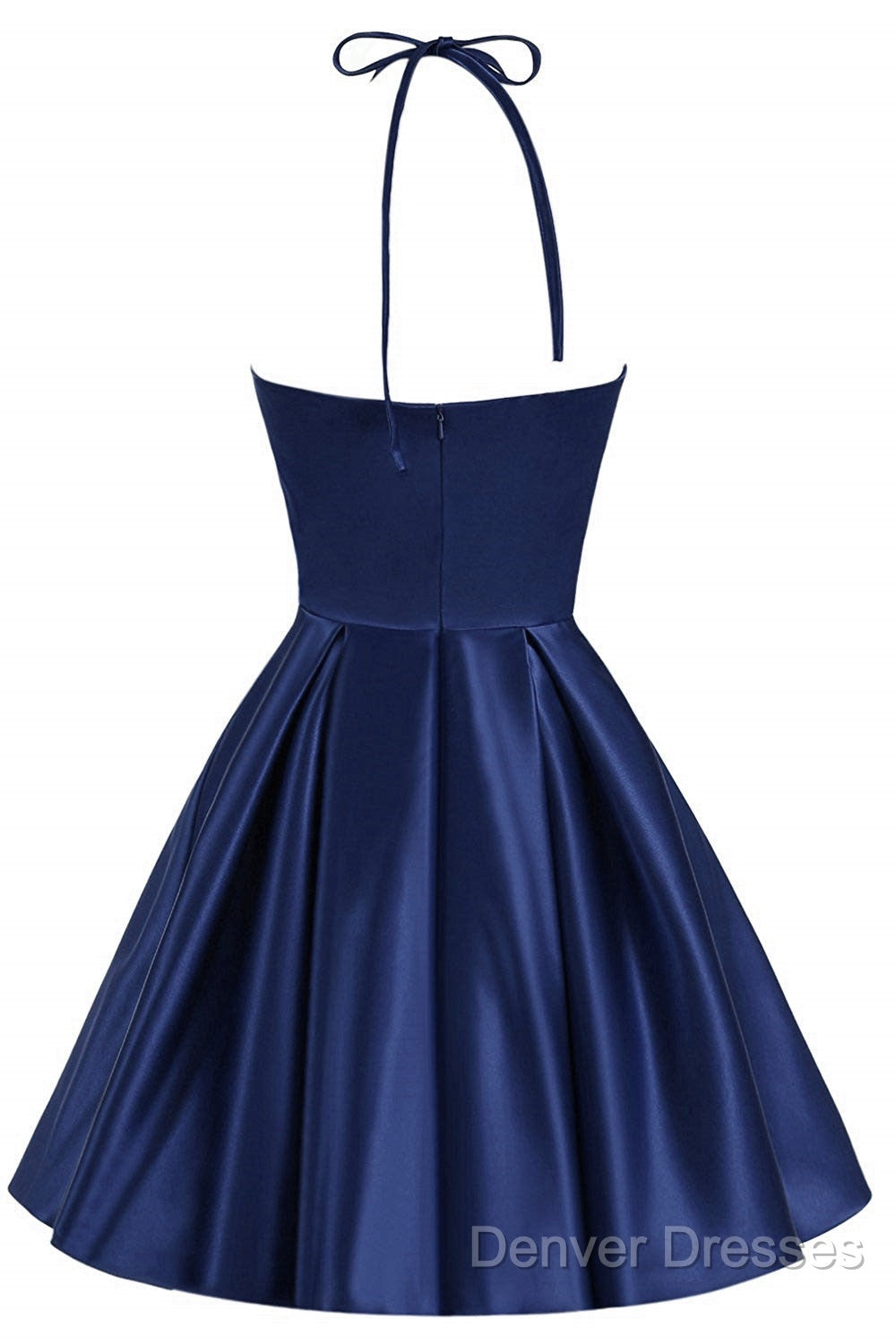 Navy Blue Cute Halter Satin Short Homecoming Dress, Blue Prom Dress Party Dress