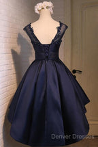 Navy Blue High Low Homecoming Dress, Lovely Teen Formal Dress, Evening Party Dress Short