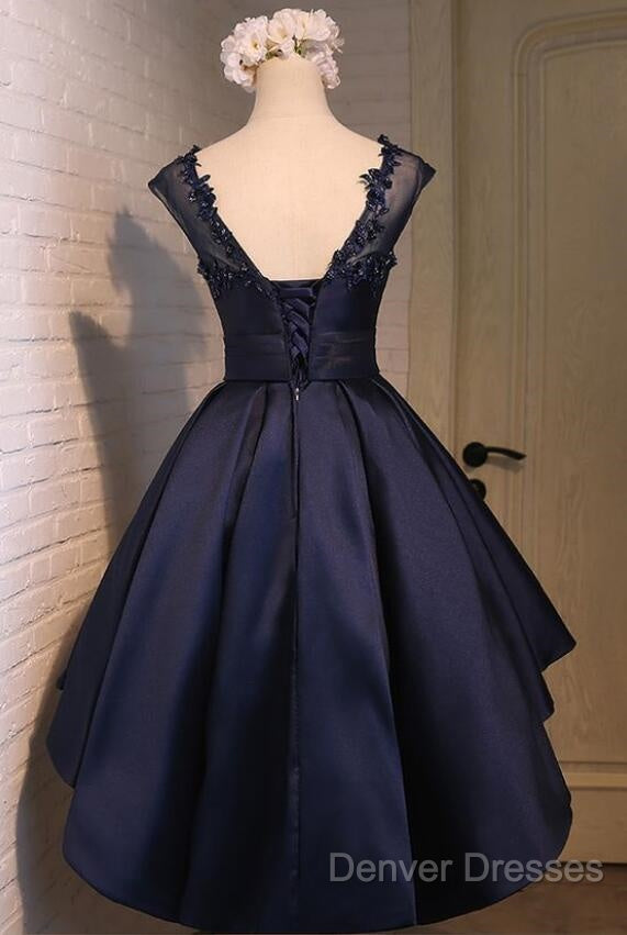 Navy Blue High Low Homecoming Dress, Lovely Teen Formal Dress, Evening Party Dress Short
