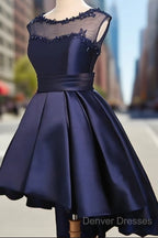 Navy Blue High Low Homecoming Dress, Lovely Teen Formal Dress, Evening Party Dress Short