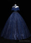 Navy Blue High Neckline Tulle with Lace Formal Dress, Navy Blue Ball Gown Sweet 16 Dress