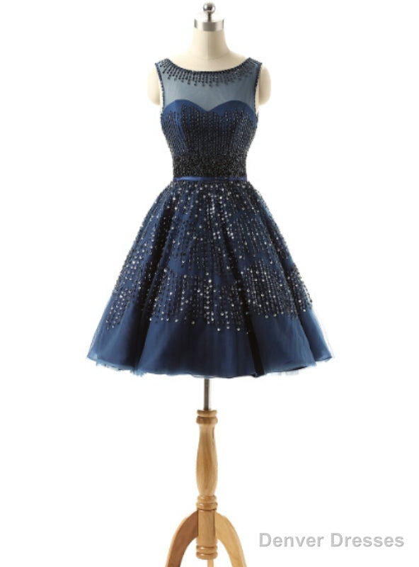 Navy Blue Homecoming Dresses With Beaded Crystal Occasion Dresses Main image