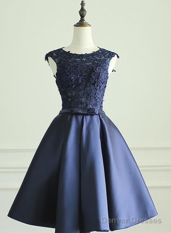 Navy Blue Knee Length Homecoming Dresses, Short Graduation Dress For Party, Prom Dress Main image