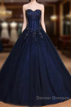 Navy Blue Lace Applique Tulle Long Party Dress Formal Gown Off Shoulder Floor Length Prom Dress