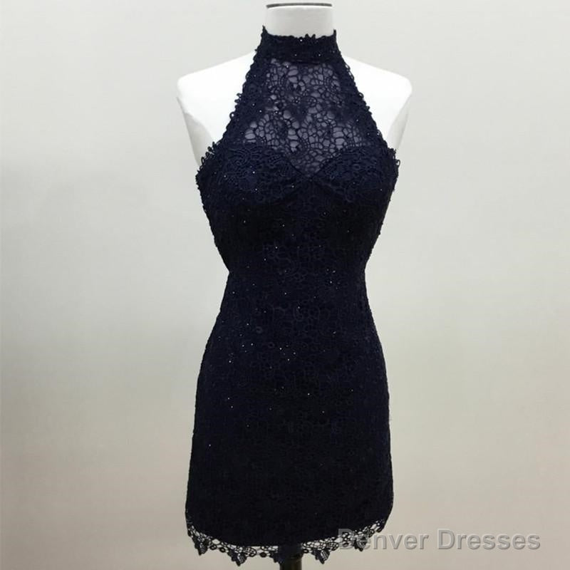 Navy Blue Lace Halter Bridesmaid Dresses Short Wedding Party Dresses Main image