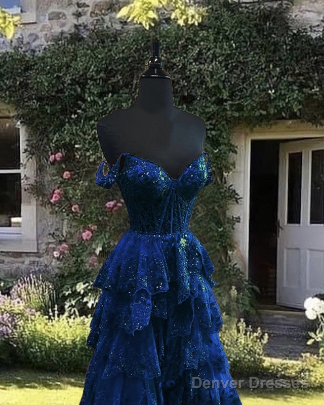 Navy Blue Lace Ruffles Split Dress Secondary image