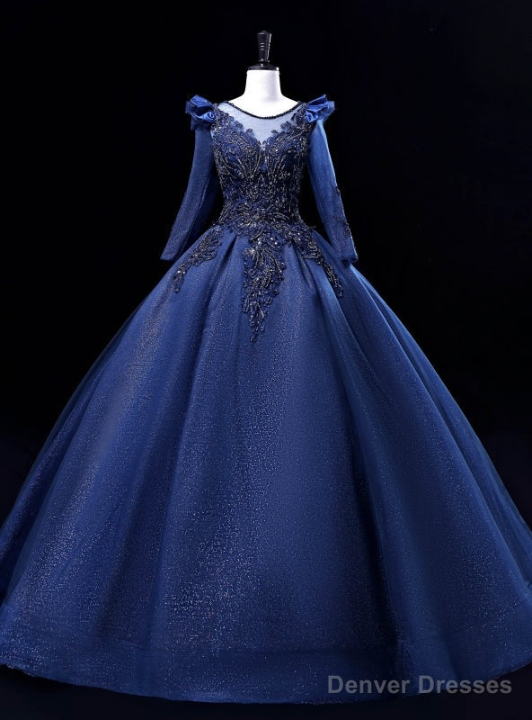 Navy Blue Long Sleeve Beading Sequins Quinceanera Dress Main image