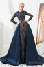Long Sleeves Mermaid Detachable Train Prom Dresses with Train Sequined