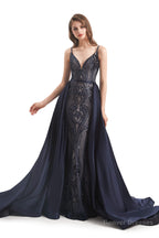 Mermaid Sequins Spaghetti Straps Prom Dresses With Detachable Train