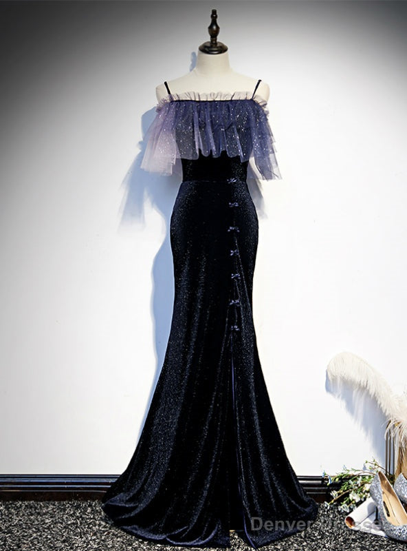 Navy Blue Mermaid Spaghetti Straps Prom Dress Main image