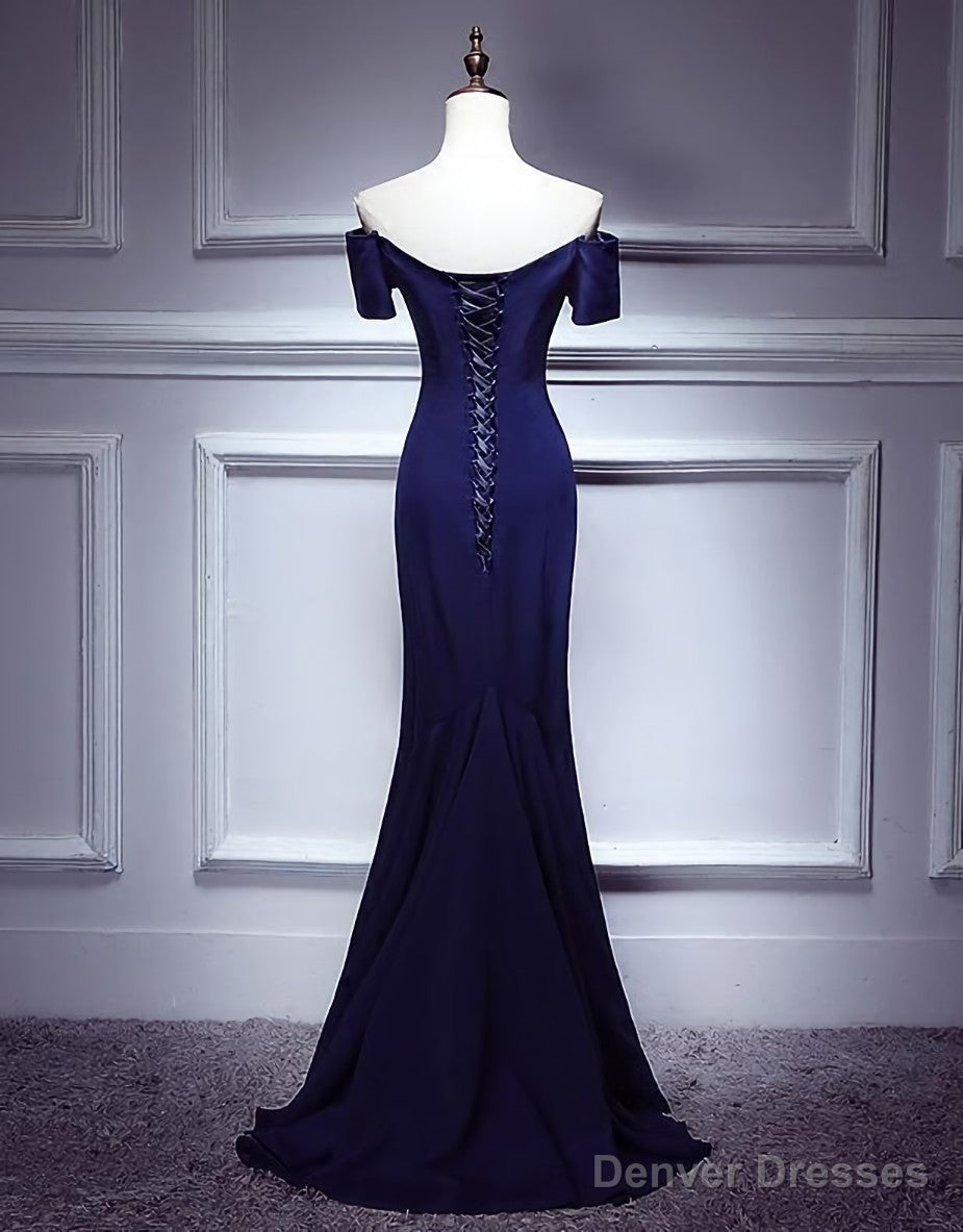 Navy Blue Mermaid Sweetheart Long Evening Dress, Blue Prom Dresses Main image