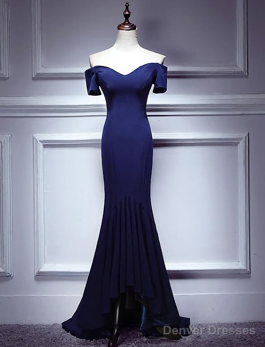 Navy Blue Mermaid Sweetheart Long Evening Dress, Blue Prom Dresses