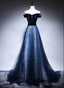 Navy Blue Off Shoulder Long Party Dress, Long Prom Dress
