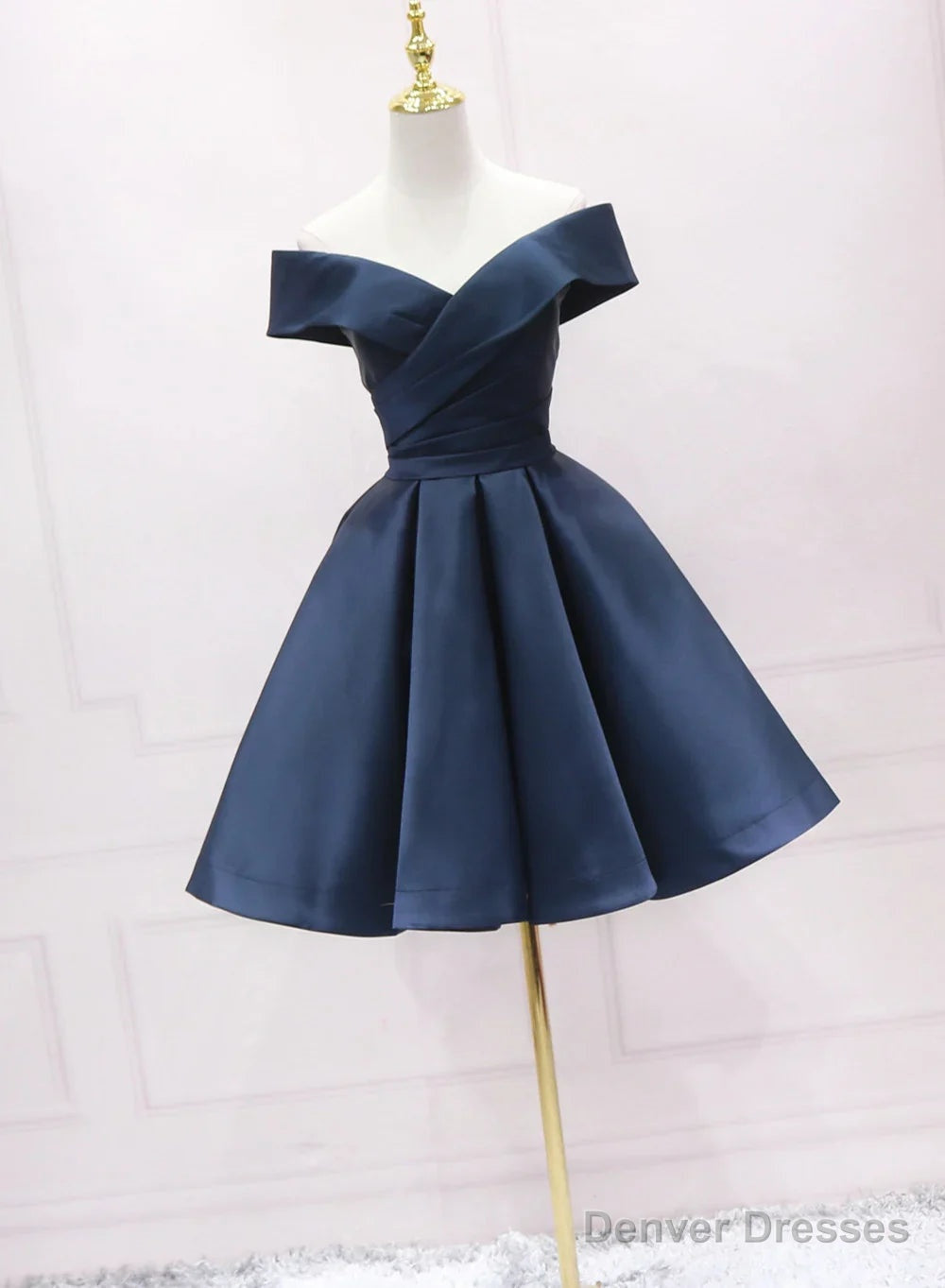Navy Blue Satin Homecoming Dress Party Dress Sweetheart Prom Dress prom dresses shops Main image
