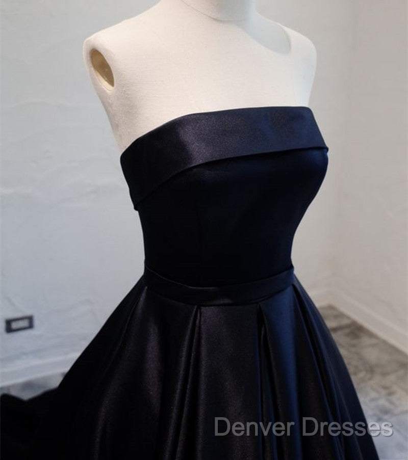 Navy Blue Satin Long Party Dress, Elegant Dark Blue Formal Dress Evening Dress Secondary image