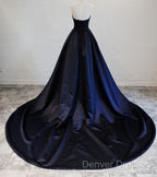 Navy Blue Satin Long Party Dress, Elegant Dark Blue Formal Dress Evening Dress