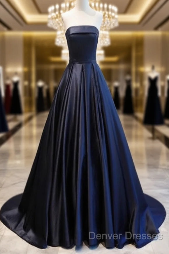 Navy Blue Satin Long Party Dress, Elegant Dark Blue Formal Dress Evening Dress Main image