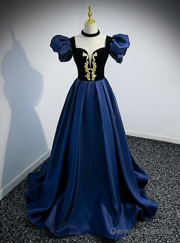 Navy Blue Satin Sweetheart Prom Dress Main image