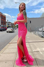 Navy Blue Sequin Long Prom Dress Mermaid Cross Back Evening Party Dress
