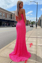 Navy Blue Sequin Long Prom Dress Mermaid Cross Back Evening Party Dress