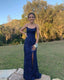 Navy Blue Sequin Long Prom Dress Mermaid Cross Back Evening Party Dress