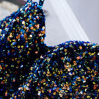 Navy Blue Sequin Hoco Dress Short Homecoming Dresses